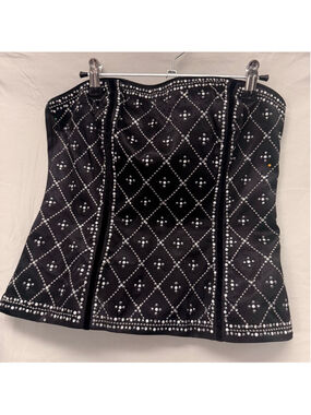 Women's White House Black Market Black Silver Embellished Corset Top Size 4